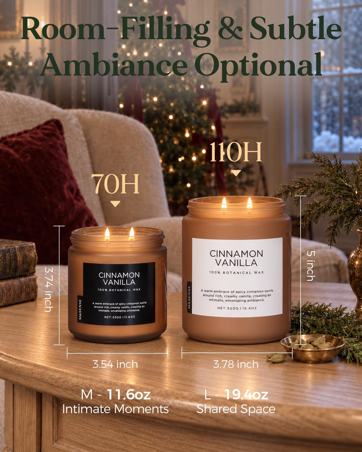 Cinnamonvanilla Candles for Home Scented Holiday Baking Gift 11.6Oz (Medium Jar / CinnamonVanilla)