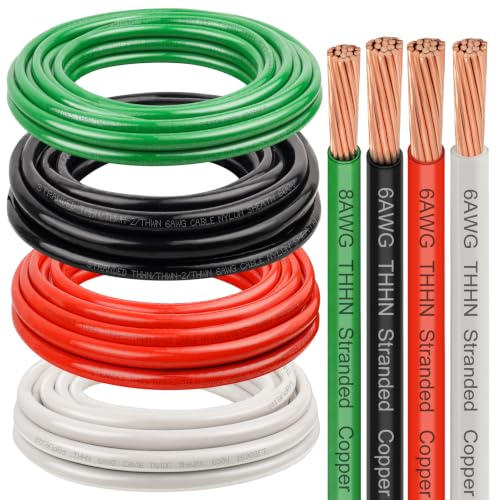 6 AWG White Black and Red with 8 AWG Green THHN Wire