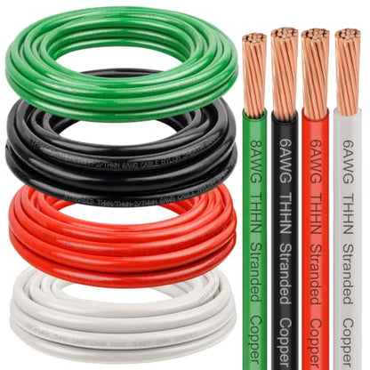 6 AWG White Black and Red with 8 AWG Green THHN Wire