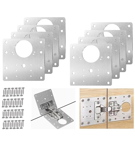 Cabinet Hinge Repair Plate Stainless Steel Hinge Repair Brackets Kit for Kitchen Cupboard Door with Fixing Screws