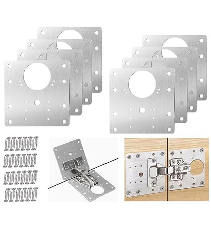 Cabinet Hinge Repair Plate Stainless Steel Hinge Repair Brackets Kit for Kitchen Cupboard Door with Fixing Screws