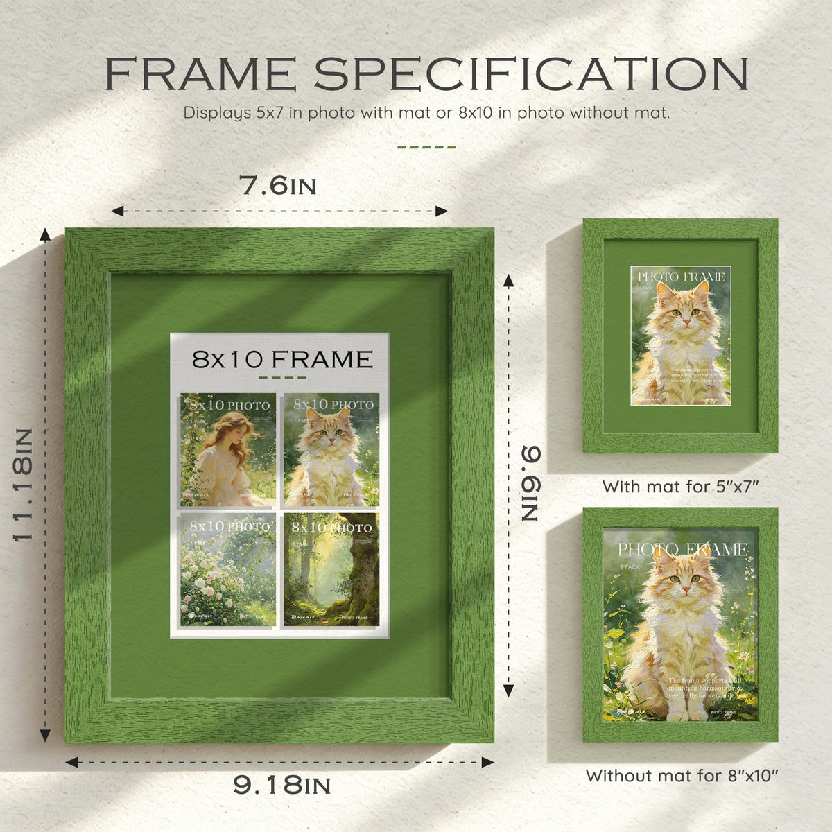 8x10 Green Wood Grain Picture Frame (Green Frame Green Mat / 8x10)