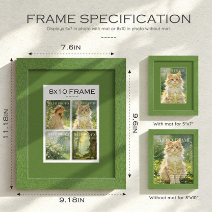 8x10 Green Wood Grain Picture Frame (Green Frame Green Mat / 8x10)