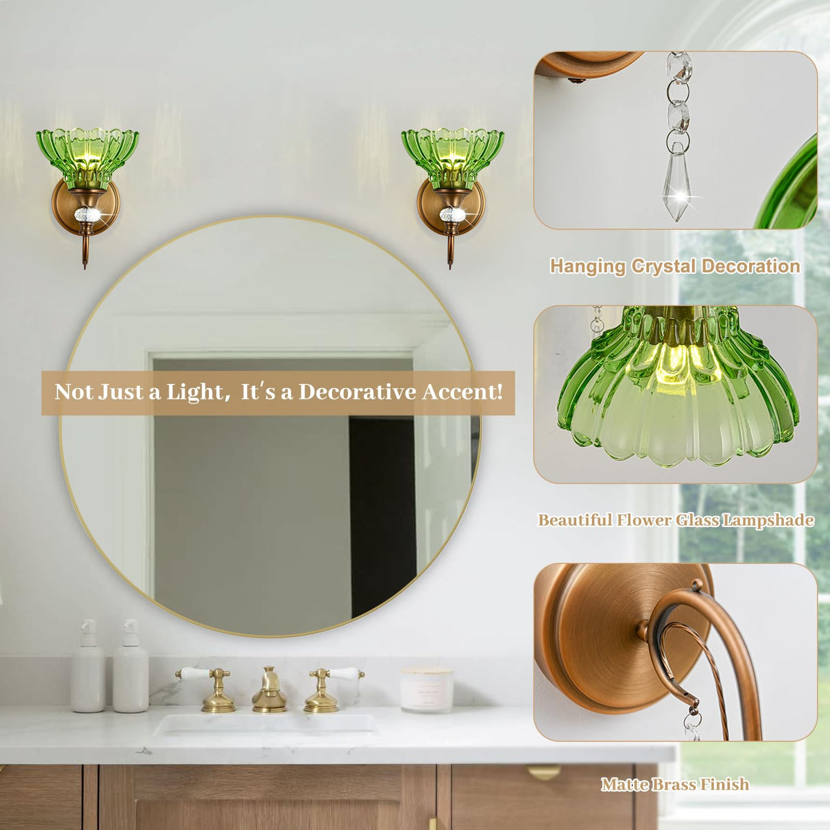 1 Piece Vintage Wall Sconce (Antique Brass and Green / 1-Light)
