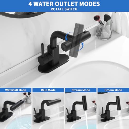 Matte Black Bathroom Faucets with 4 Mode Pull Down Sprayer