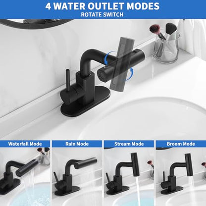 Matte Black Bathroom Faucets with 4 Mode Pull Down Sprayer
