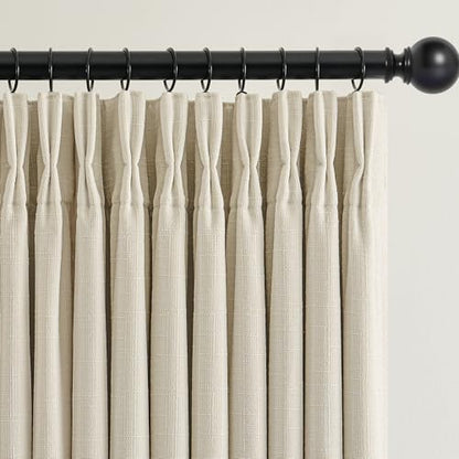 Cream Beige Linen Blackout 120 Inch Curtains for Living Room 2 Panels Set Pinch Pleated Back Tab Drapes Farmhouse Thermal Insulated Full Black Out Curtains 120 Length High Ceiling to Floor 50x120 (Cream Beige / 50"W x 120"L (Pack of 2))