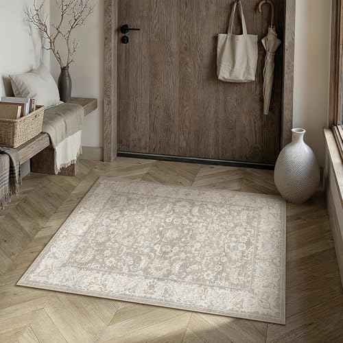2x3 Taupe Washable Area Rug Non Slip Retro Distressed Doormat (Distressed | Taupe / 2' x 3' (Rectangular))