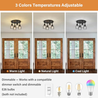 4 Light Black Farmhouse Kitchen Semi Flush Mount Ceiling Light (Black / 4-light)