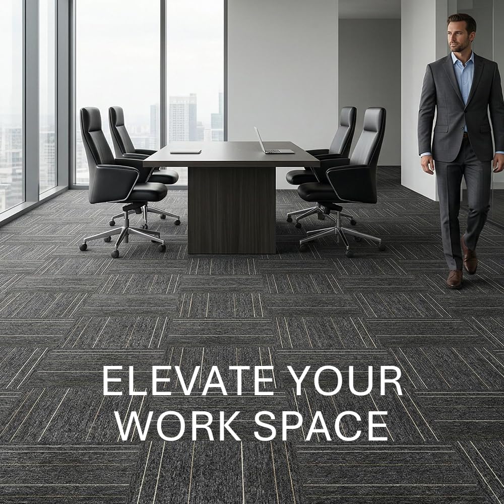 32 Pieces of Carpet 20x20 inch Square Carpet Tiles (dark gray stripe-06)