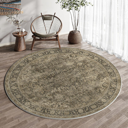 5x5 Washable Round Rug Brown Vintage Rug for Living Room (Brown/Black / 5' (Round))