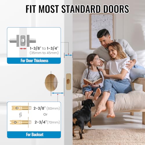 3 Pack Entry Door Handles with Lock and Key (Satin Nickel)