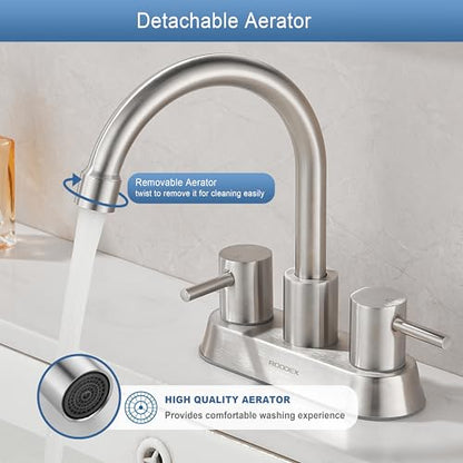 Bathroom Sink Faucet 4 Inch Two Handle Centerset Vanity Faucet Stainless Steel Touch On Faucets with Two Water Supply Lines for Bathroom Sink Vanity RV