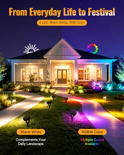 RGBW Spot Lights Outdoor 12W Color Changing Landscape Lighting Remote Control 120V RGBW Landscape Lights Waterproof LED Outdoor Spotlights for Yard Garden Patio Lawn Decorative