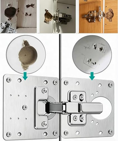 Cabinet Hinge Repair Plate Stainless Steel Hinge Repair Brackets Kit for Kitchen Cupboard Door with Fixing Screws