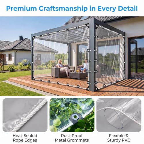 Clear Tarps Heavy Duty Waterproof 14Mil Clear Vinyl Tarp with Grommets