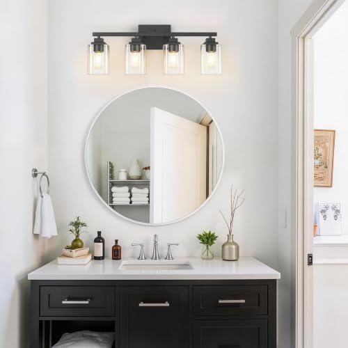 Matte Black Bathroom Light Fixtures (Black-Clear Shade / 4-Light)