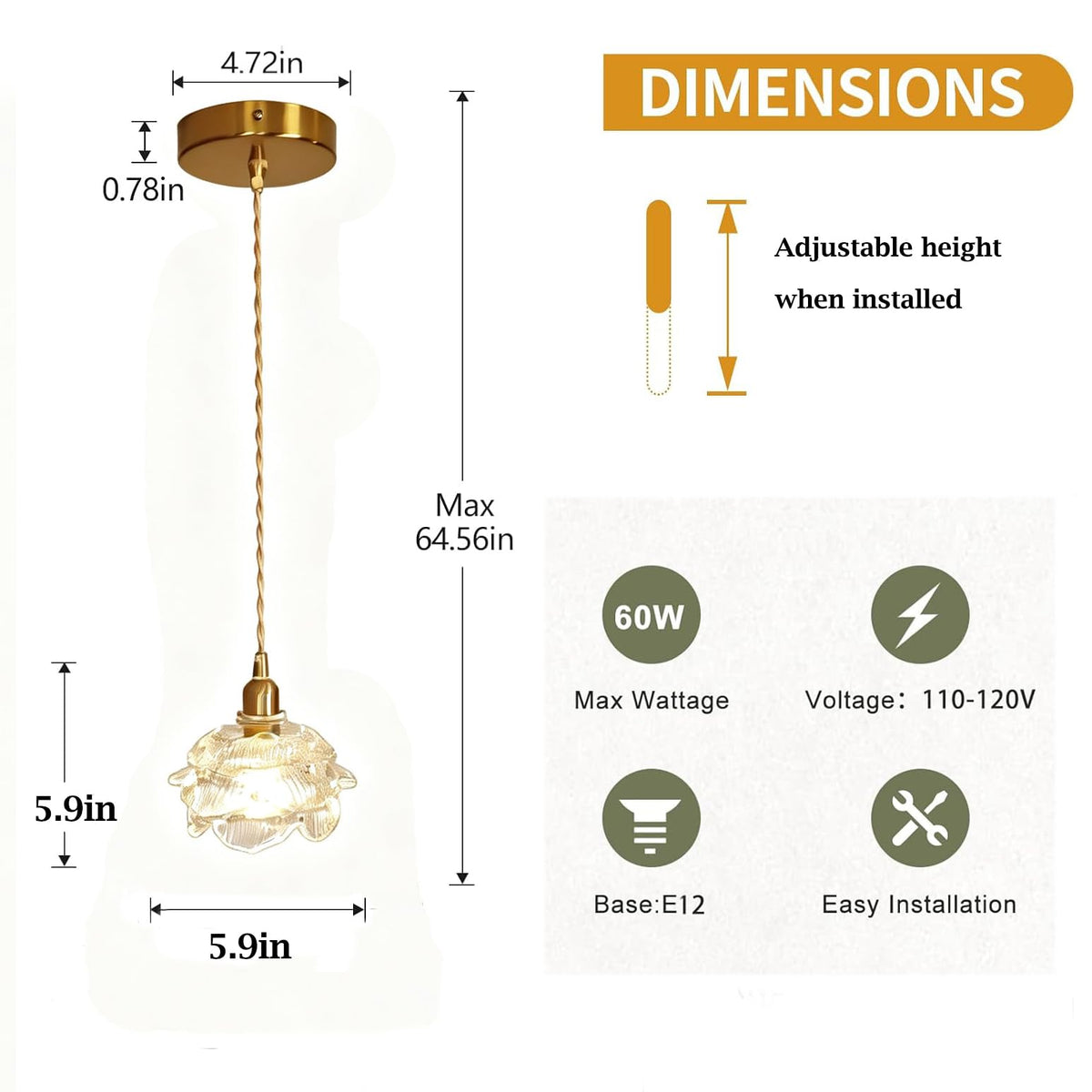 Brass Mini Pendant Light (Transparent lampshade)