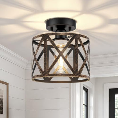 Farmhouse Semi Flush Mount Ceiling Light Fixture E26 Black