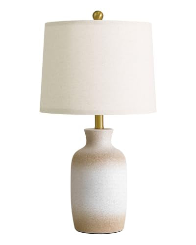 24'' Farmhouse Ceramic Table Lamp with Natural Textured Finish (White and Antique)