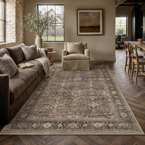 Brown Washable 5x8 Area Rugs for Living Room Bedroom (Retro | Brown / 5' x 8' (Rectangular))