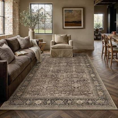 Brown Washable 5x8 Area Rugs for Living Room Bedroom (Retro | Brown / 5' x 8' (Rectangular))