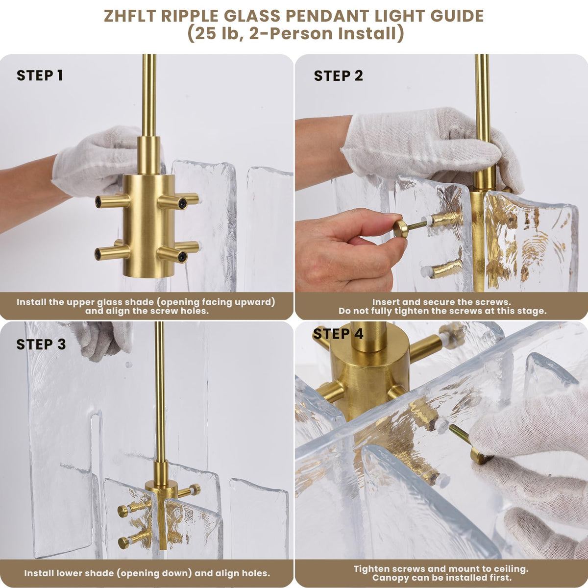 Modern Large Brass Water Ripple Glass Kitchen Pendant Light Fixtures (Brass-12-IN)