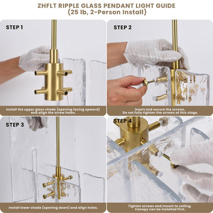 Modern Large Brass Water Ripple Glass Kitchen Pendant Light Fixtures (Brass-12-IN)
