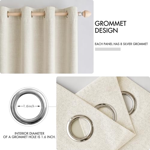 100% Blackout Linen Curtains for Bedroom 52x45 Inches Cream (Cream / 52"W x 45"L (Pack of 2))
