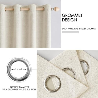 100% Blackout Linen Curtains for Bedroom 52x45 Inches Cream (Cream / 52"W x 45"L (Pack of 2))