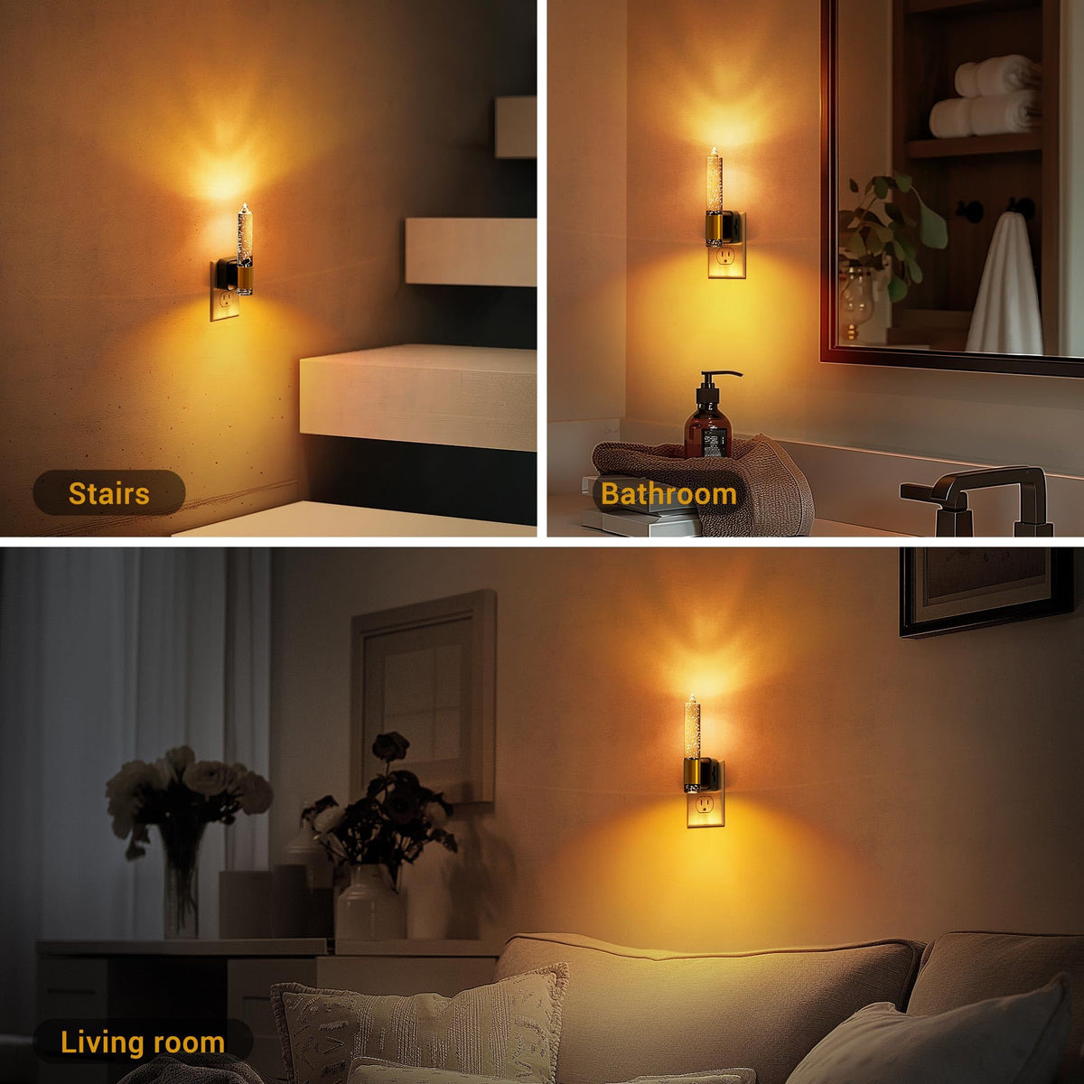 Night Light Flameless Candle Night Lights Plug into Wall (Crystal)