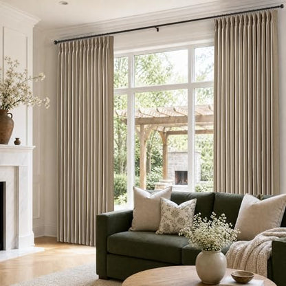 Brown Pleat Thick Linen Semi Sheer Light Filter Curtains 108 Inches Long (Dark Flax / 40"W x 108"L (Pack of 2))