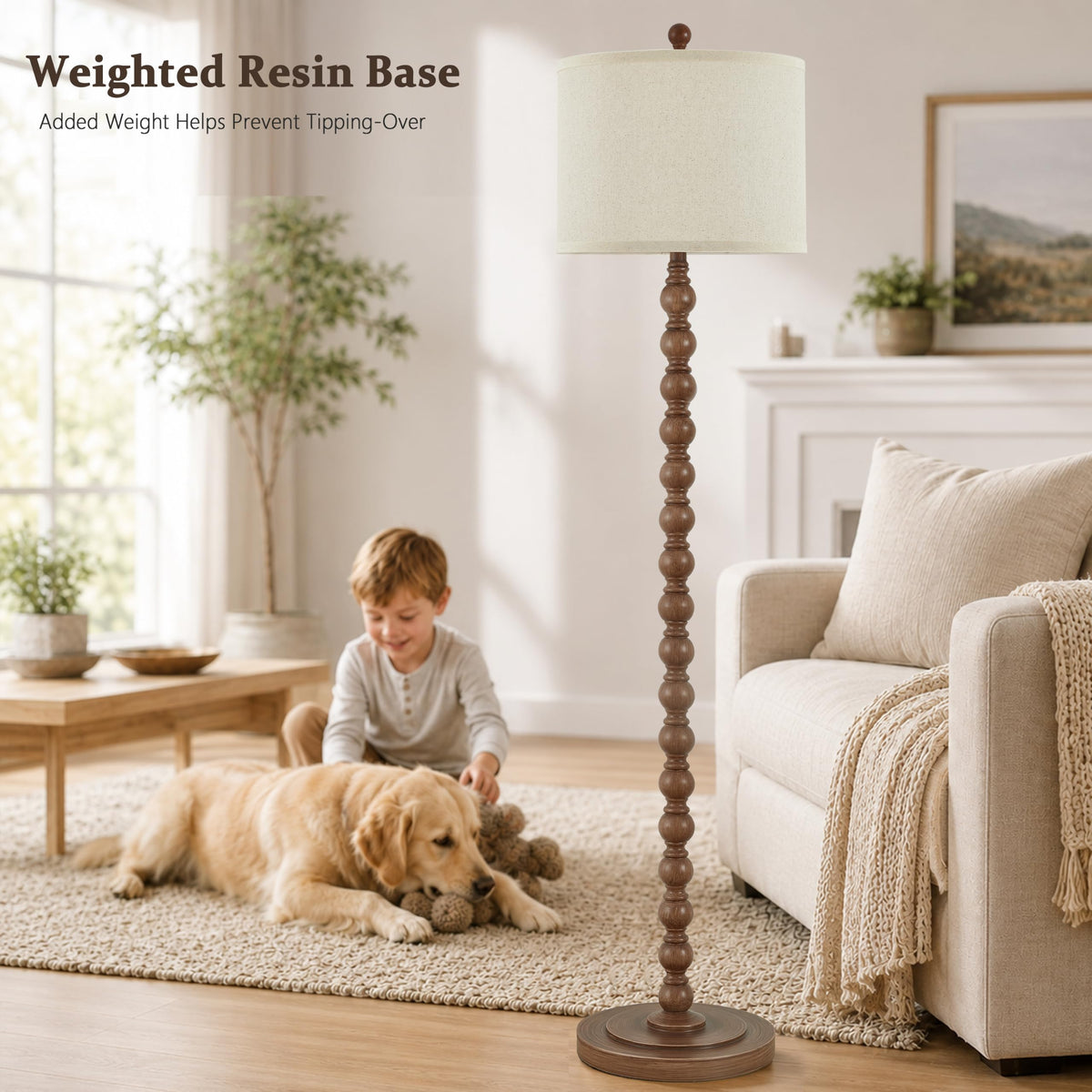 Farmhouse Floor Lamp for Living Room (Dark Brown)