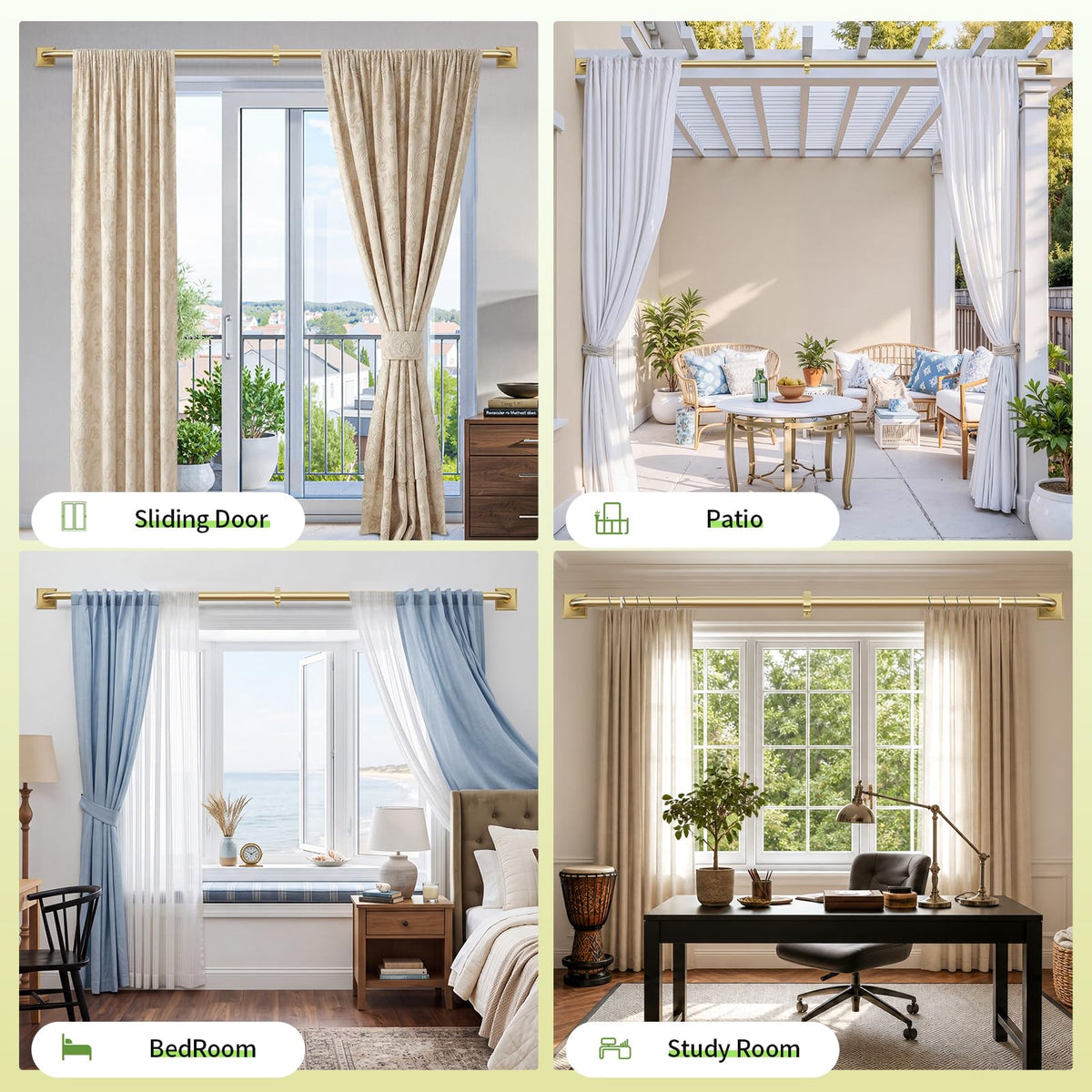 Brushed Gold Curtain Rods for Windows 66 (Brushed Gold / 66"-152")