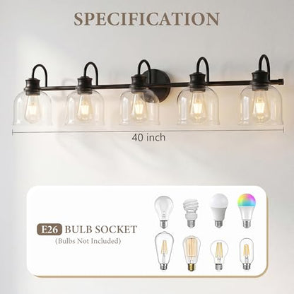 5 Lights 40" Bathroom Vanity Light Fixtures (Black / 5 Lights)