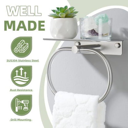Bathroom Hand Towel Holder with Shelf Brushed Nickel