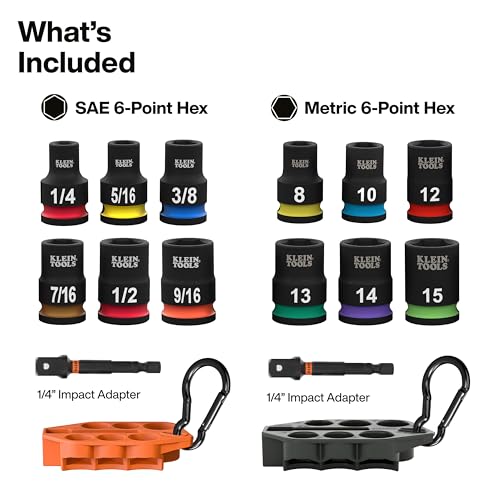 Grab-And-Go Impact Socket Sets, SAE and Metric, 20-Piece Set with Sleeves, Carabiners