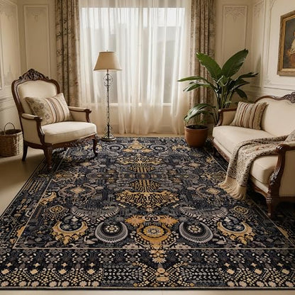 Washable Area Rug 5×7 for Living Room (Black and Gold / 5' x 7' (Rectangular))