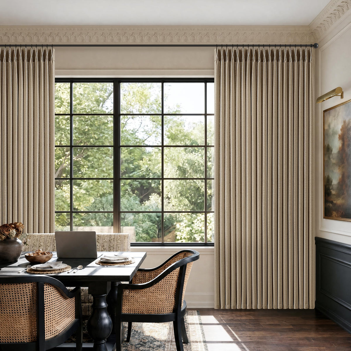 Pinch Pleated Semi Sheer Thick Linen Dark Flax Tan Curtains 90 Inches Long (Dark Flax / 40"W x 90"L (Pack of 2))