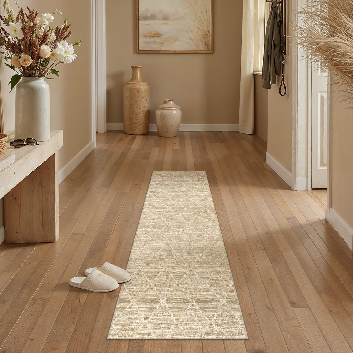 2x6 Runner Rugs Beige Washable Hallway Rug (L| Beige / 2' x 6' (Runner))