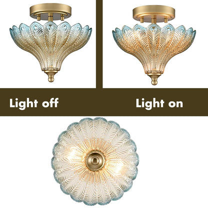 Luxury Gold Semi Flush Mount Ceiling Light Blue & Amber Shade (Gold-Blue & Amber / 9.84"W)