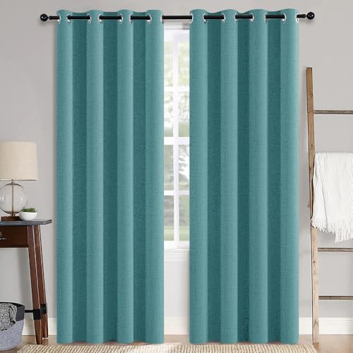 100% Blackout Linen Curtains for Bedroom 52x72 Inches Teal (Teal / 52"W x 72"L (Pack of 2))