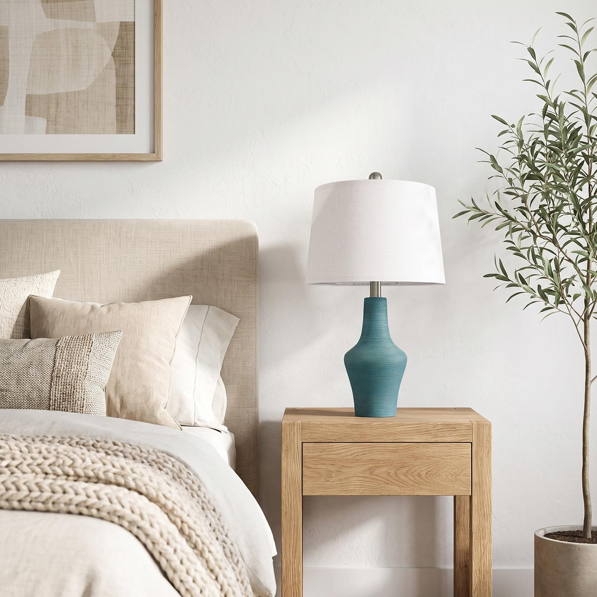 23" Farmhouse Ceramic Table Lamp Modern Bedside Lamps Matte Teal (23.25" Single - Matte Teal)