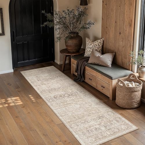 Beige Washable 2x8 Runner Rugs for Hallway Entryway (Retro | Beige / 2' x 8' (Runner))