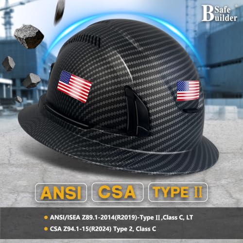 Type II Full Brim Hard Hats ANSI&CSA Approved Vented Carbon Pattern Top and Sides
