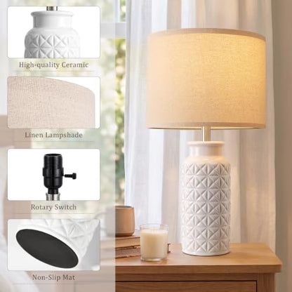 22.6" Modern Ceramic Bedside Lamps Set of 2