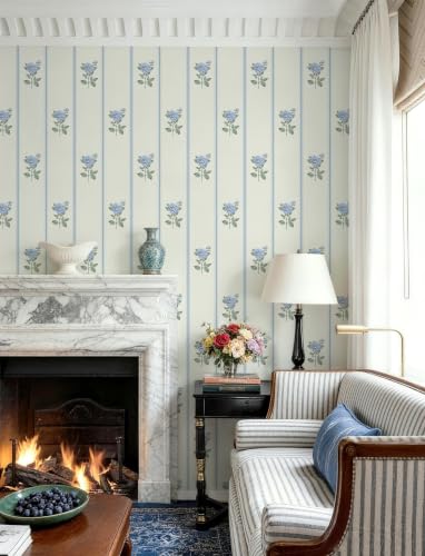 Peel and Stick Wallpaper Stripe Wall Paper Floral Contact Paper Vintage Farmhouse