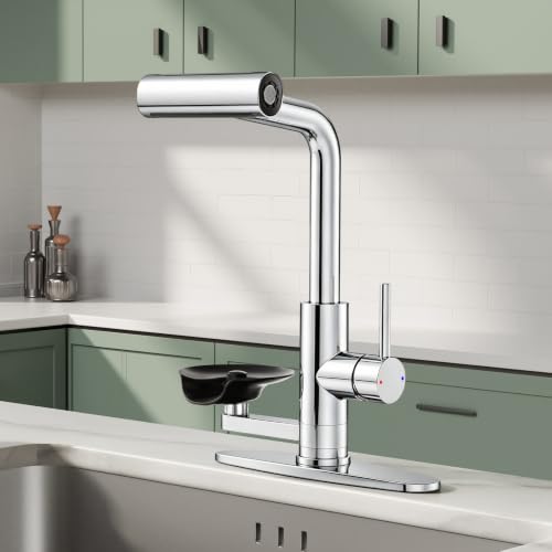 Waterfall Kitchen Faucets with Glass Rinser & Pull Down Sprayer