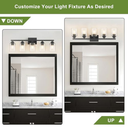 Matte Black Bathroom Light Fixtures (Black-Clear Shade / 5-Light)