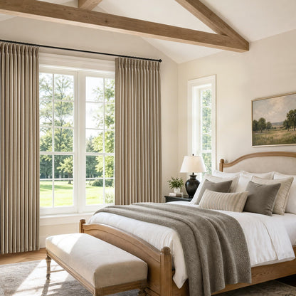 Pinch Pleated Semi Sheer Thick Linen Dark Flax Tan Curtains 90 Inches Long (Dark Flax / 40"W x 90"L (Pack of 2))